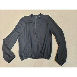 Express Blouse Womens Medium Black Long Split Sleeve Wrap Peekaboo Shirt Top